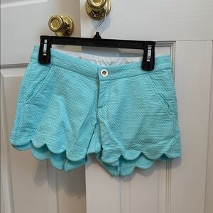 Lilly Pulitzer Turquoise Scalloped High Waist Shorts
